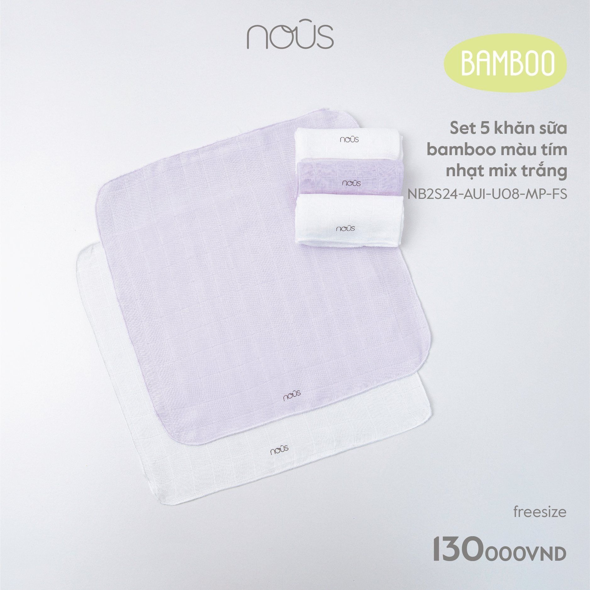 NOUS - SET 5 KHĂN SỮA BAMBOO MIX TRẮNG