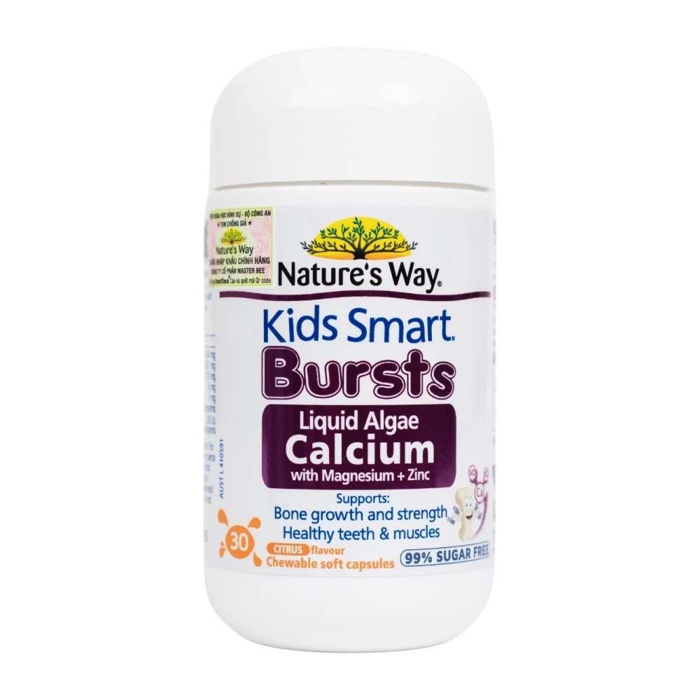 NATURE'S WAY - 6M+VIÊN CANXI TỔ ONG TẢO BIỂN KIDS SMART BURSTS LIQUID ALGAE CALCIUM WITH MAGNESIUM ZINC