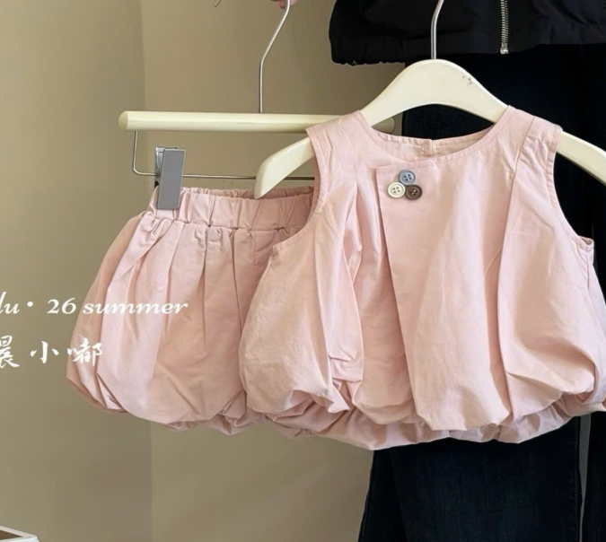 BK - Bộ ba lỗ khuy hồng bé gái (5-13)