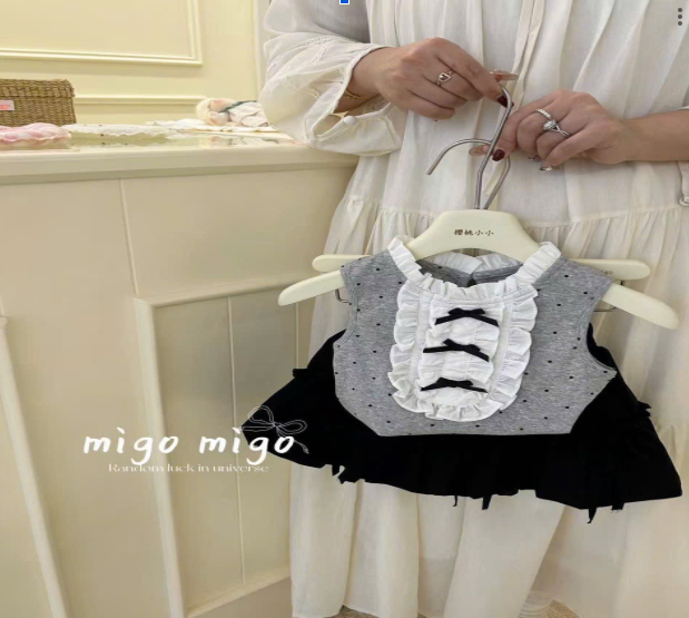 BK - Bộ sát nách nơ xám váy bí (80-120)