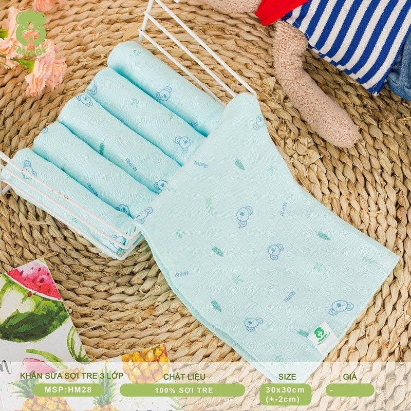 MIPBI - KHĂN SỮA 100% SỢI TRE CAO CẤP 3 LỚP (30X30CM) HM28