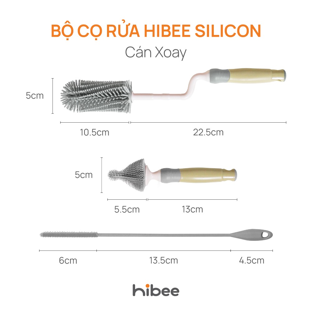 HIBEE - BỘ CỌ BÌNH SILICONE CÁN XOAY