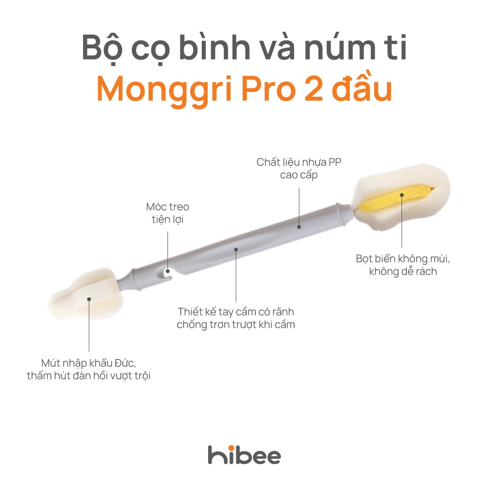 HIBEE - CỌ BÌNH BỌT BIỂN MONGRI PRO 2 ĐẦU