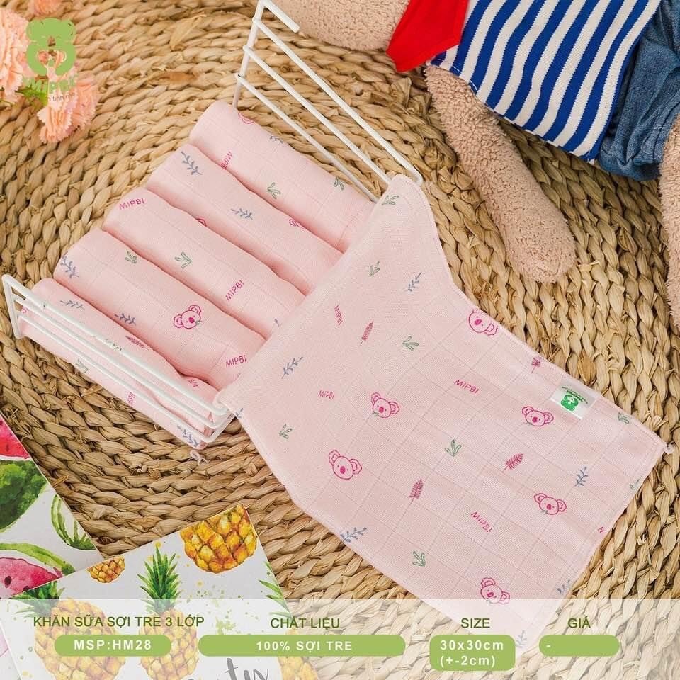 MIPBI - KHĂN SỮA 100% SỢI TRE CAO CẤP 3 LỚP (30X30CM) HM28