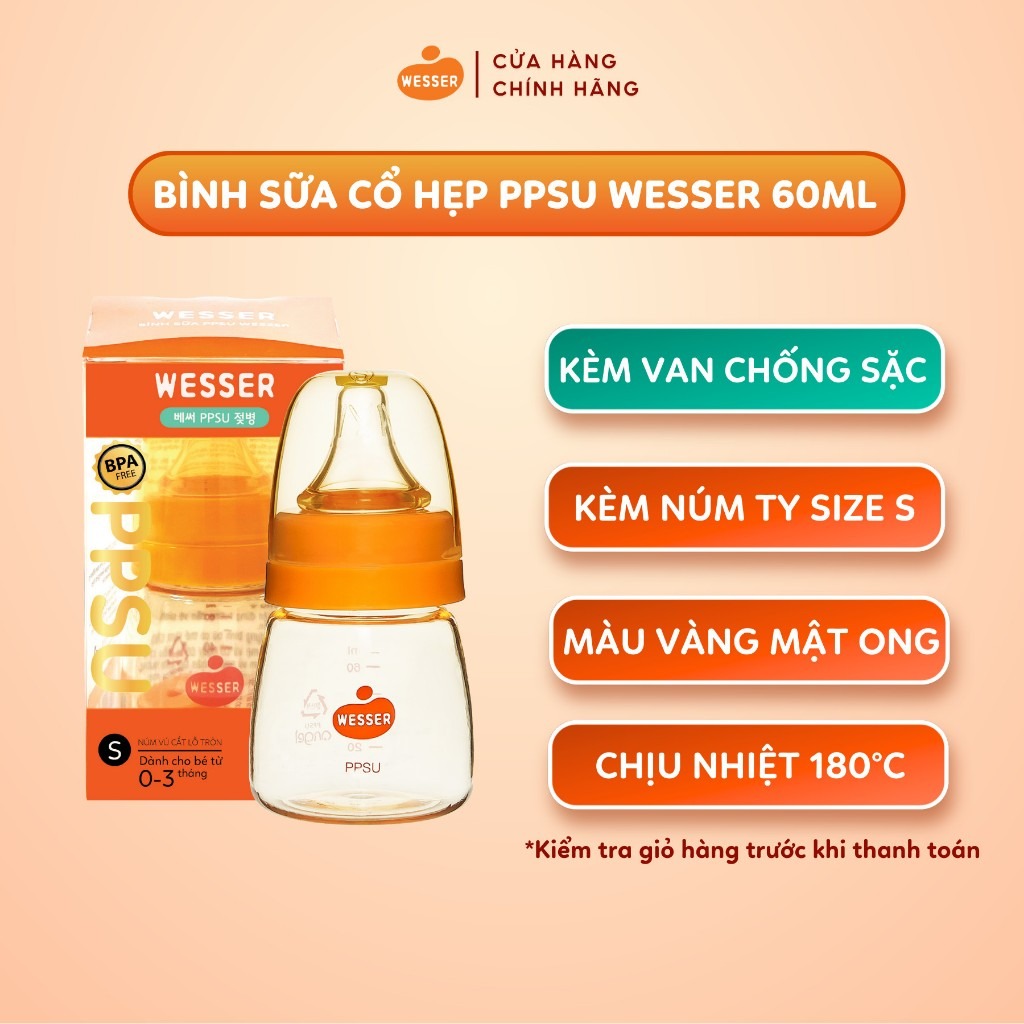 WESSER - BÌNH SỮA CỔ HẸP PPSU