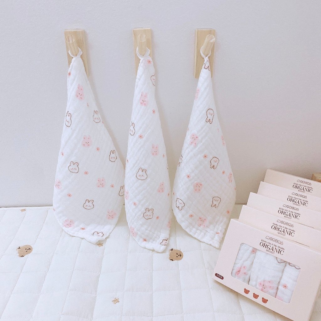 MONONA - SET 3 KHĂN SỮA 6 LỚP HỌA TIẾT