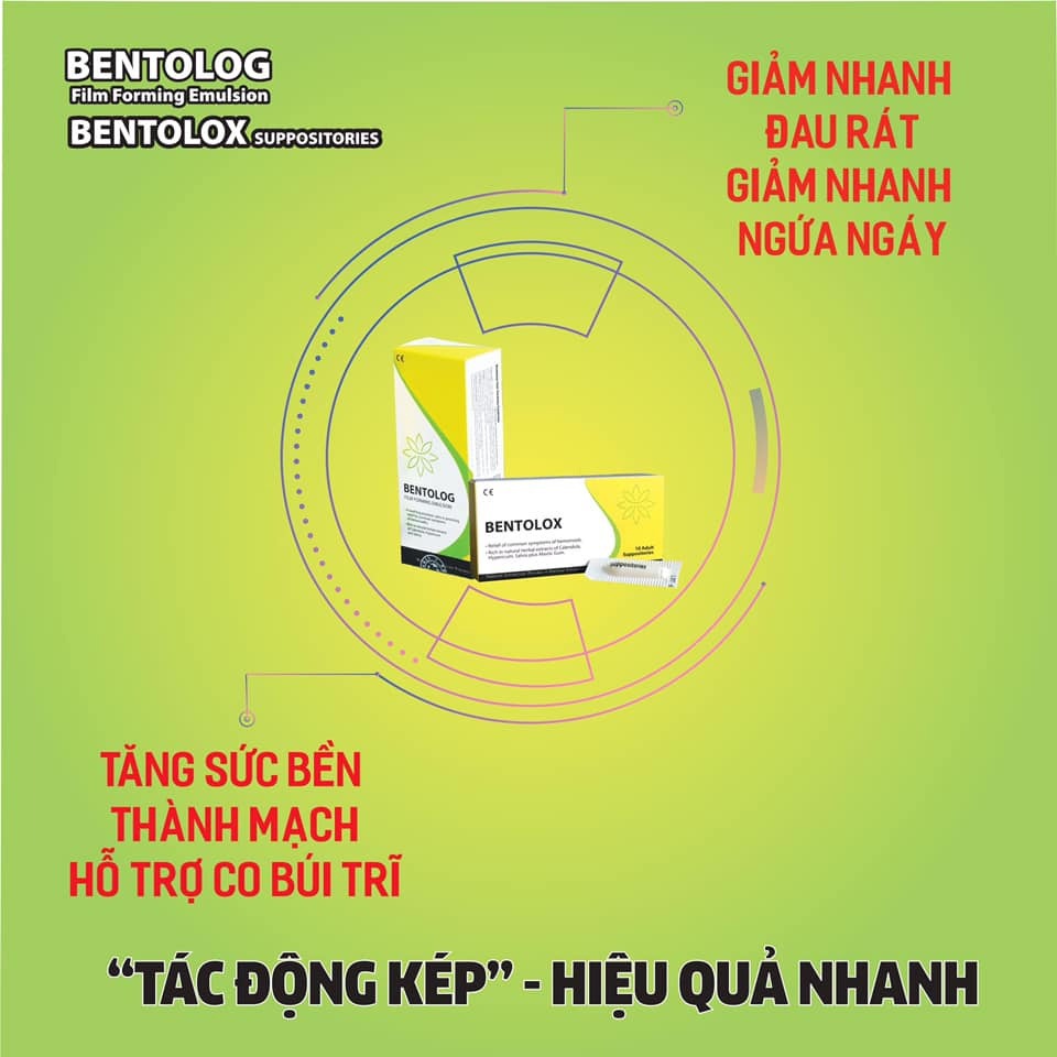 BENTOLOX - VIÊN ĐẶT GIẢM TRĨ VÀ BẢO VỆ NIÊM MẠC TRỰC TRÀNG