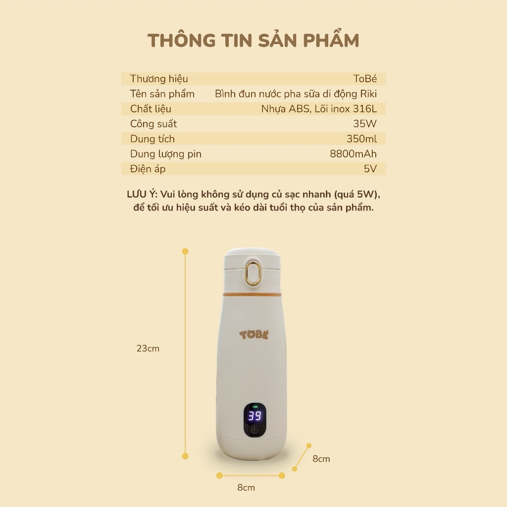 TOBE - BÌNH ĐUN NƯỚC DI ĐỘNG RIKI