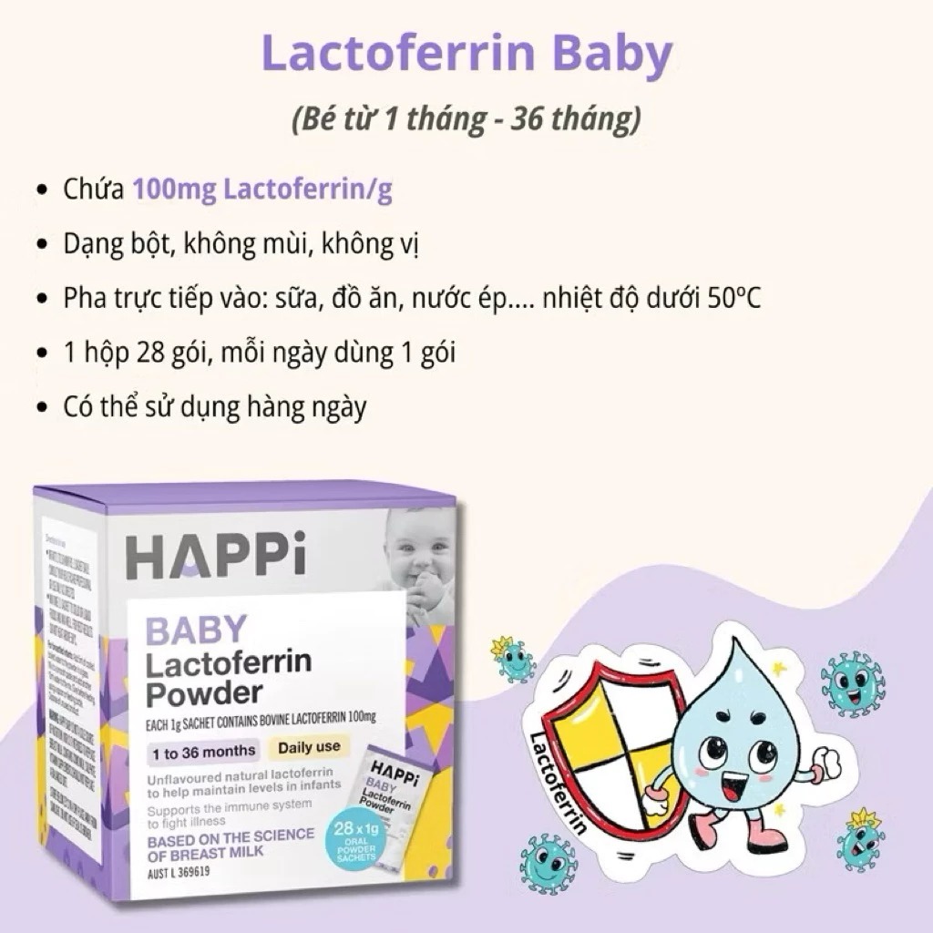 HAPPI - 1M+BỘT TĂNG ĐỀ KHÁNG LACTOFERRIN POWDER BABY