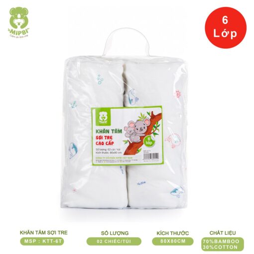 MIPBI - KHĂN TẮM 70% SỢI TRE CAO CẤP 6 LỚP KTT-6 (80X80CM)