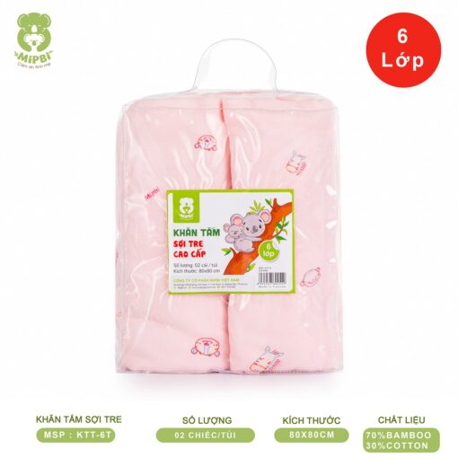 MIPBI - KHĂN TẮM 70% SỢI TRE CAO CẤP 6 LỚP KTT-6 (80X80CM)
