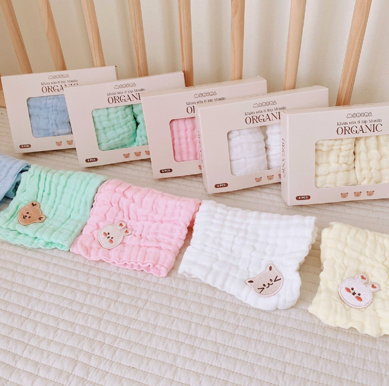 MONONA - SET 3 KHĂN SỮA 6 LỚP XÔ XÙ