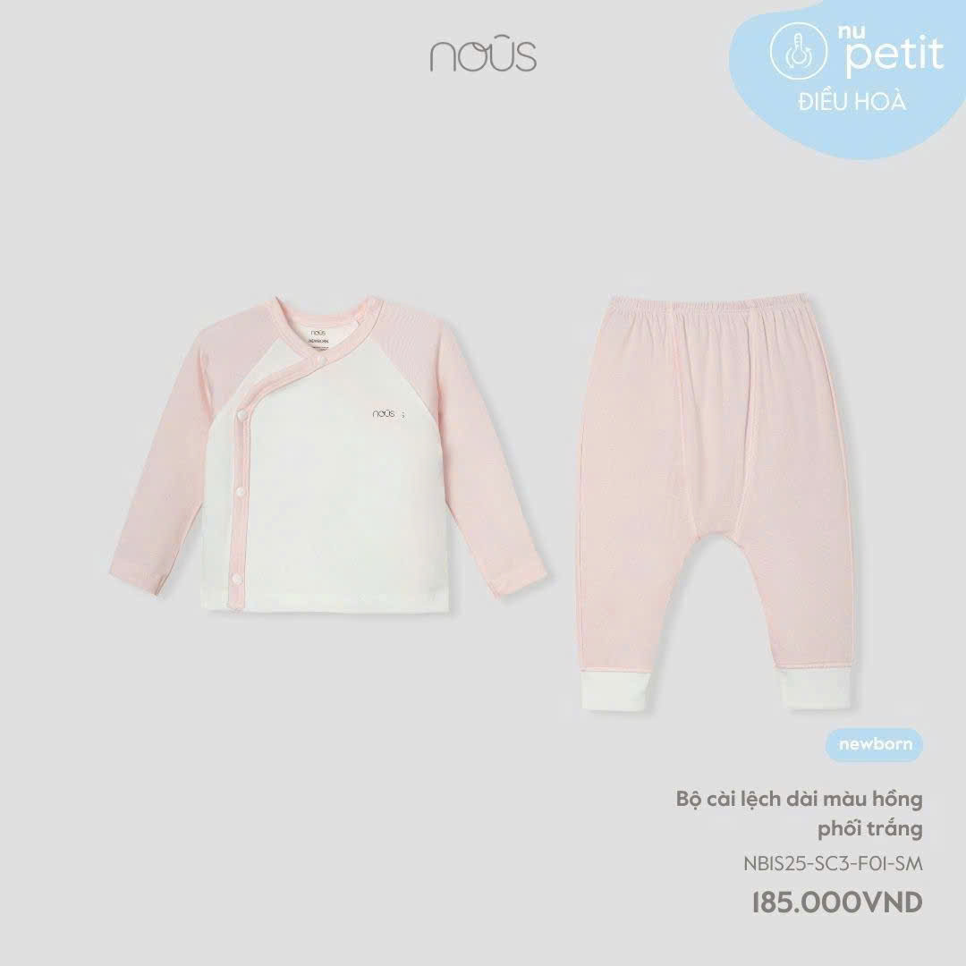 NOUS - BỘ CÀI LỆCH DÀI MÀU HỒNG PHỐI TRẮNG NB