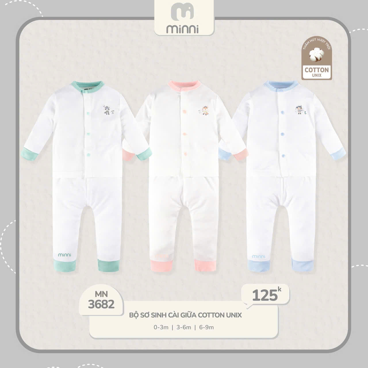 UALA ROGO - BỘ SƠ SINH CÀI GIỮA COTTON UNIX UR3682