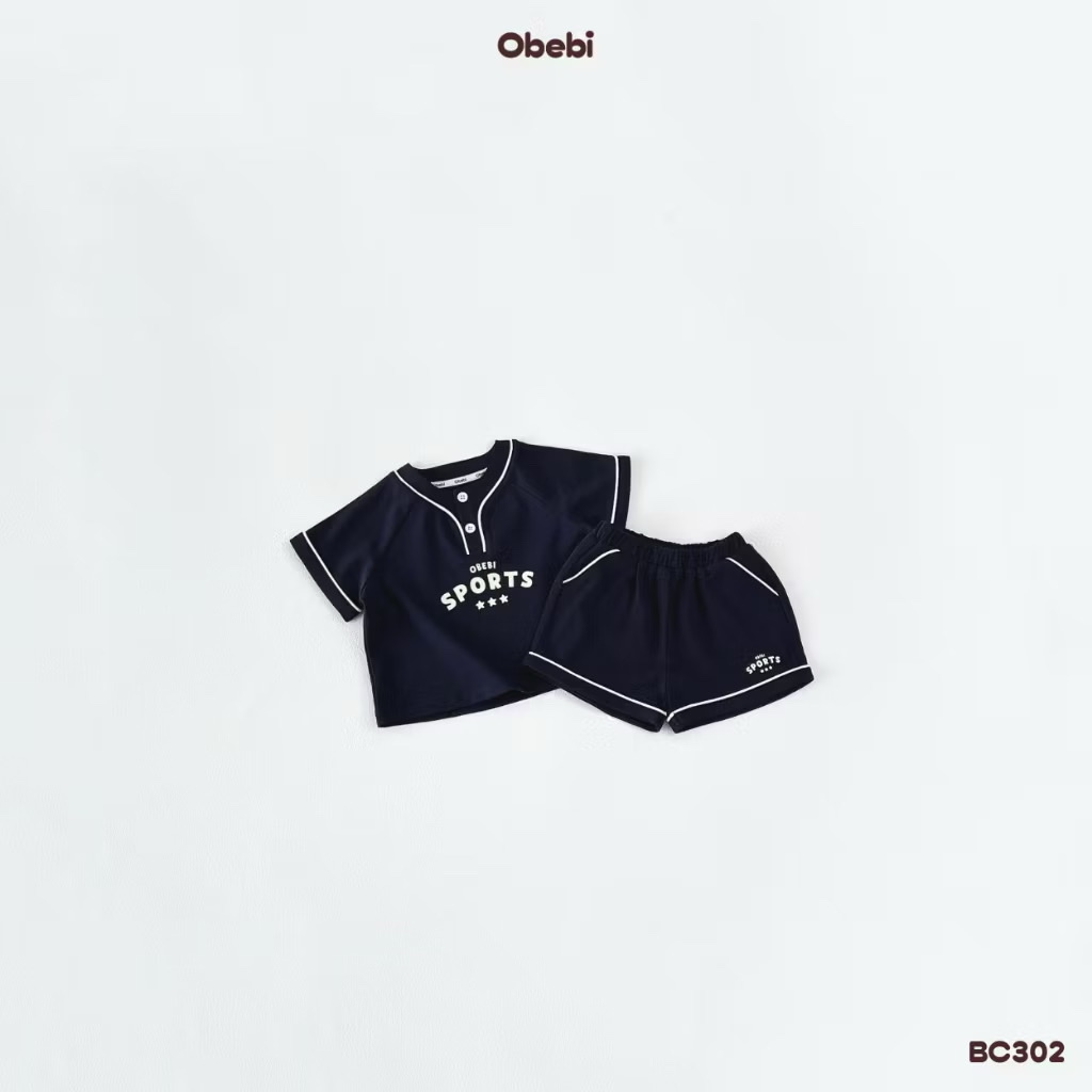 OBEBI - Bộ cộc cotton phối màu cổ cài khuy(66-110)