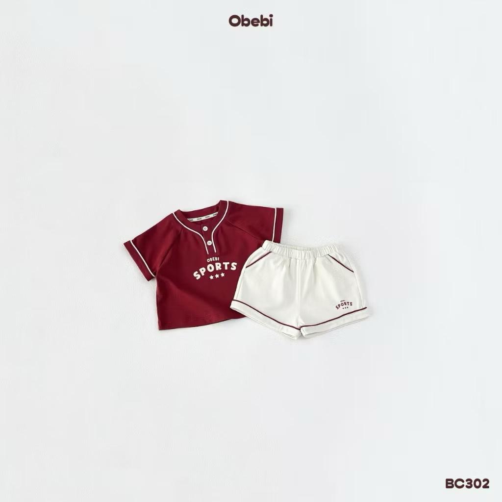 OBEBI - Bộ cộc cotton phối màu cổ cài khuy(66-110)