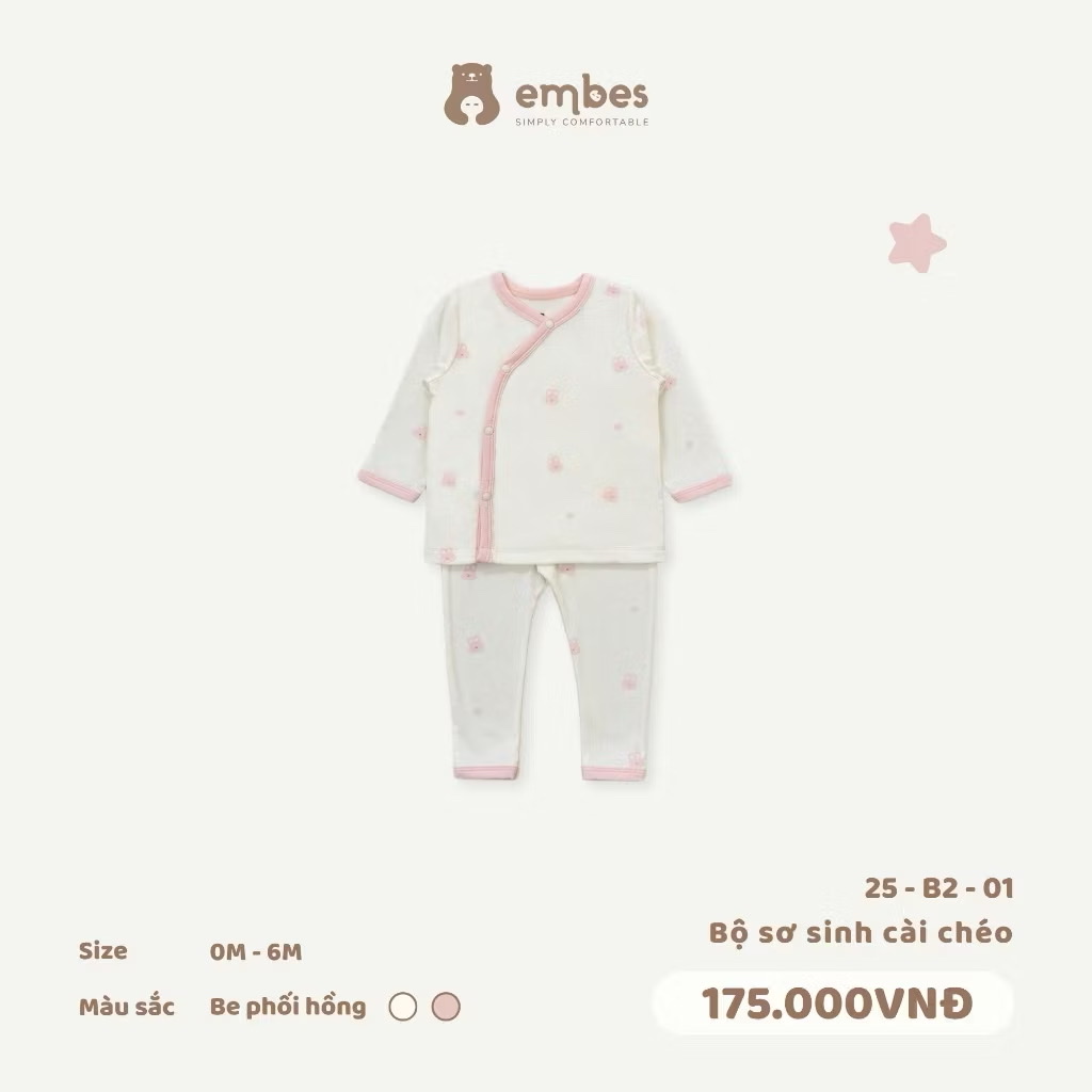 EMBES - Bộ sơ sinh cài chéo be phối màu(0-6M)