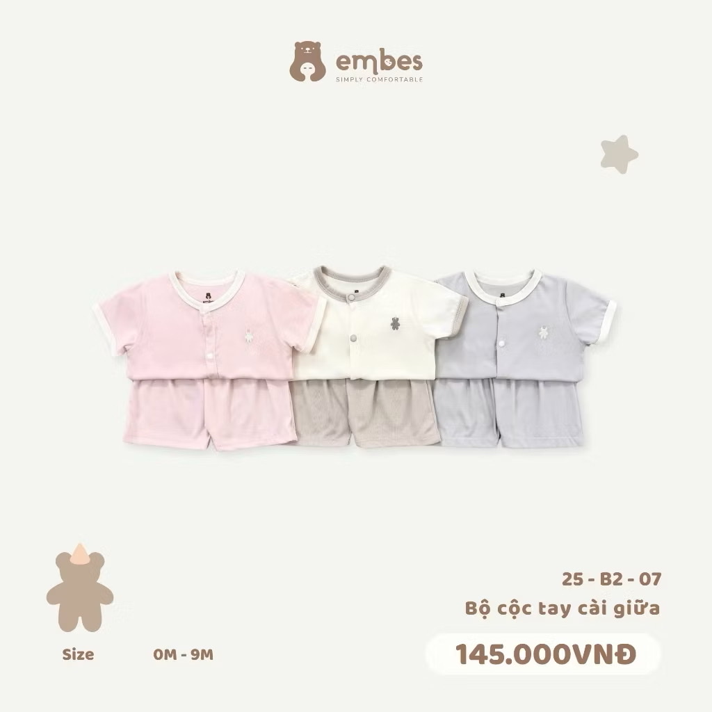 EMBES - Bộ cộc tay cài giữa phối viền(0-6M)