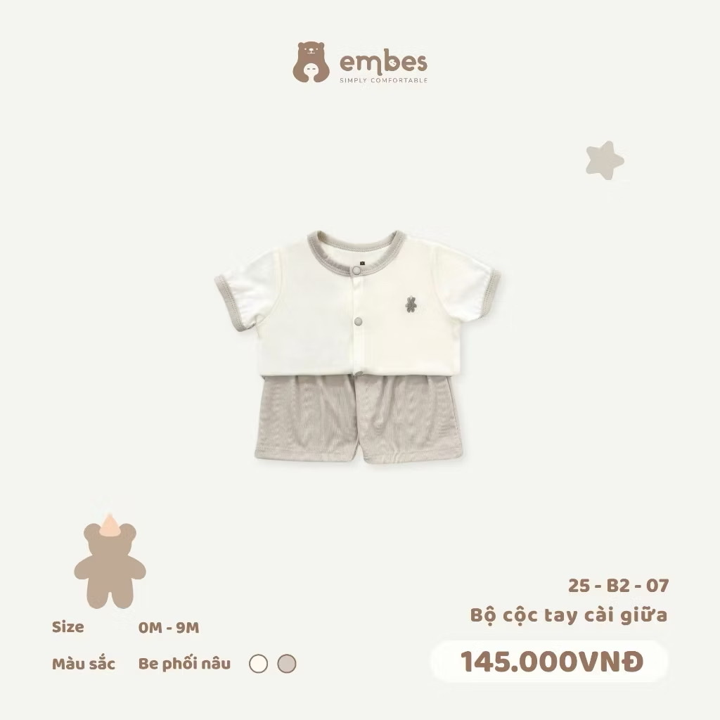 EMBES - Bộ cộc tay cài giữa phối viền(0-6M)