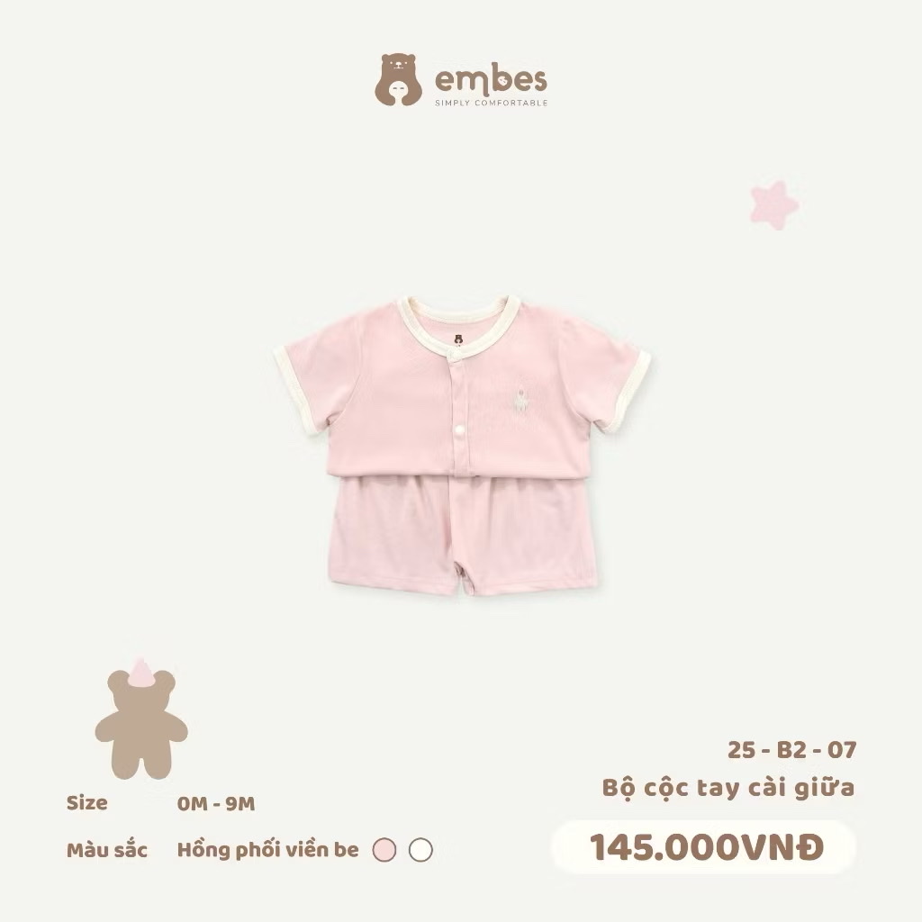 EMBES - Bộ cộc tay cài giữa phối viền(0-6M)