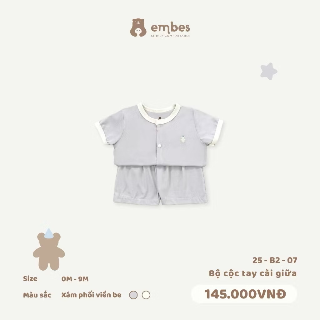 EMBES - Bộ cộc tay cài giữa phối viền(0-6M)