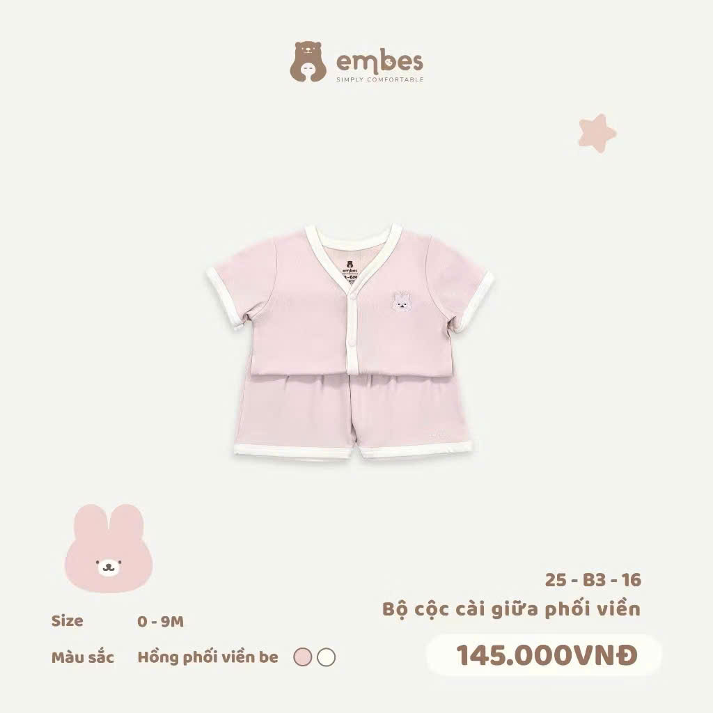 EMBES - Bộ cộc cài giữa phối viền (0-9M)