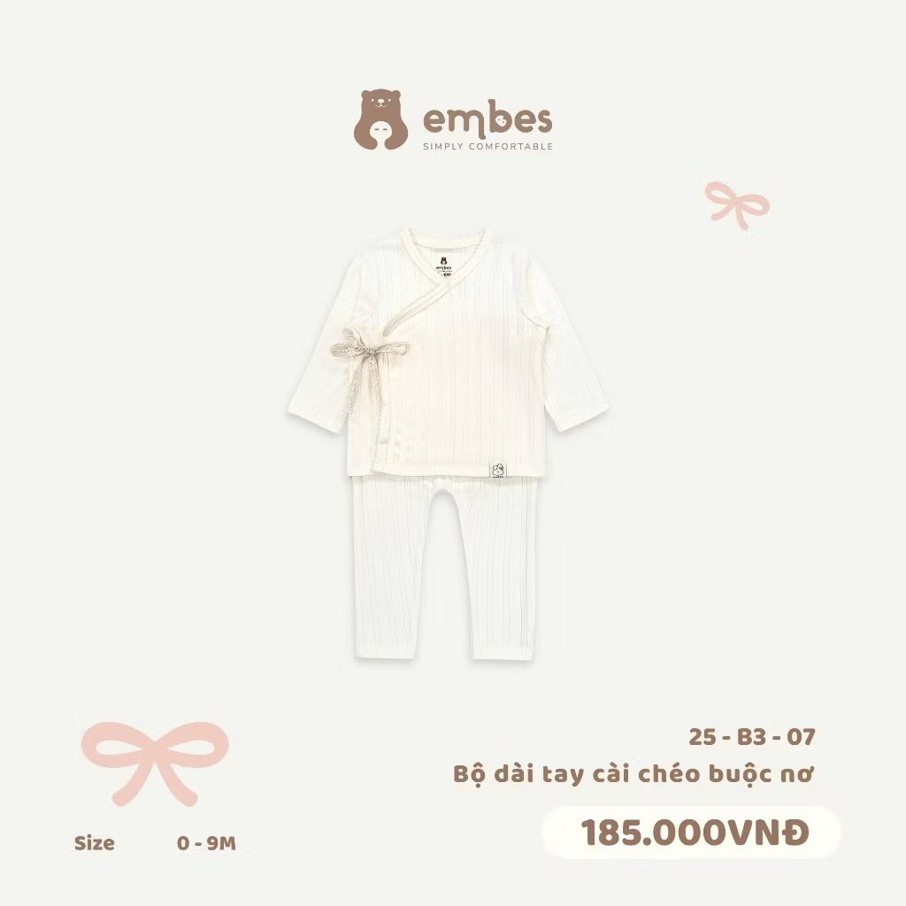 EMBES - Bộ dài tay cài chéo buộc nơ(0-6M)