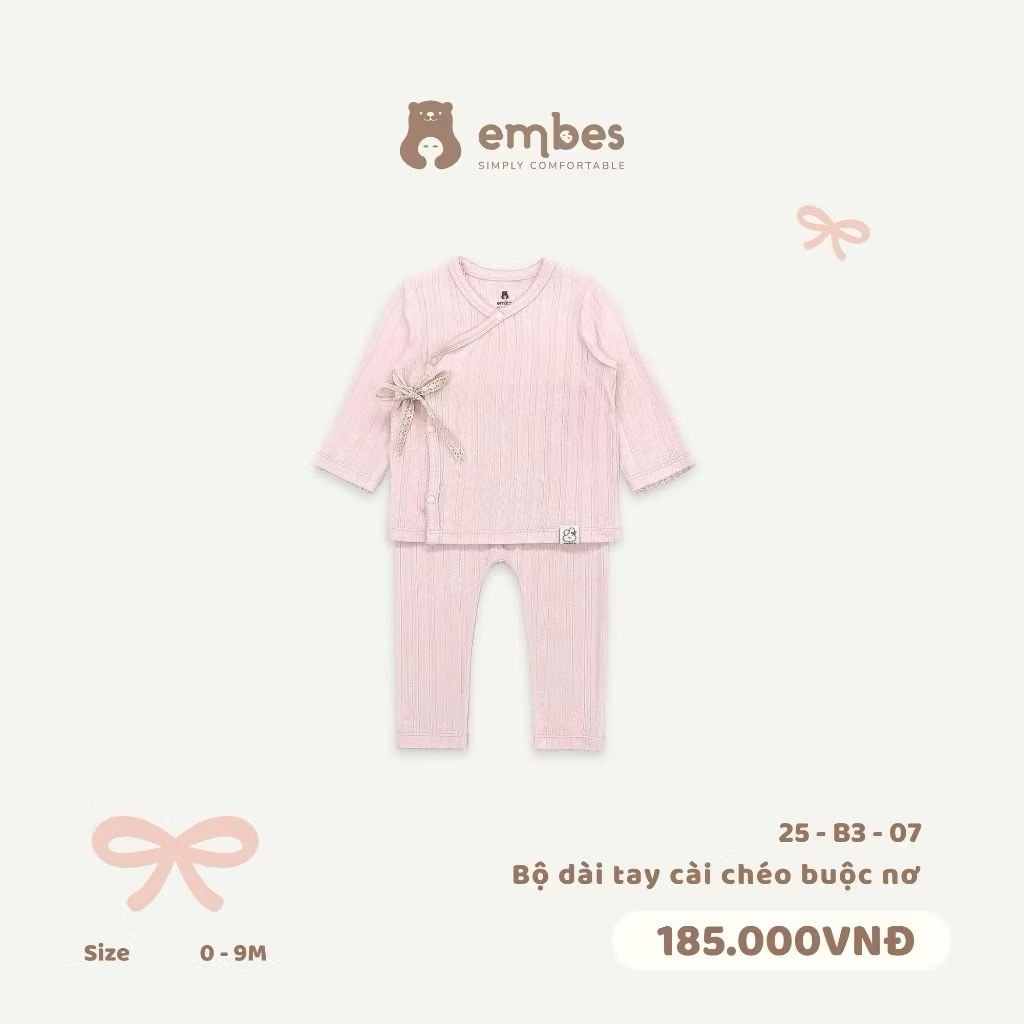 EMBES - Bộ dài tay cài chéo buộc nơ(0-6M)