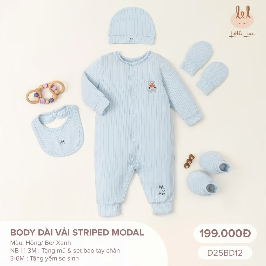 LITTLE LOVE - Body dài vải STRIPED MODAL(NB-6M)