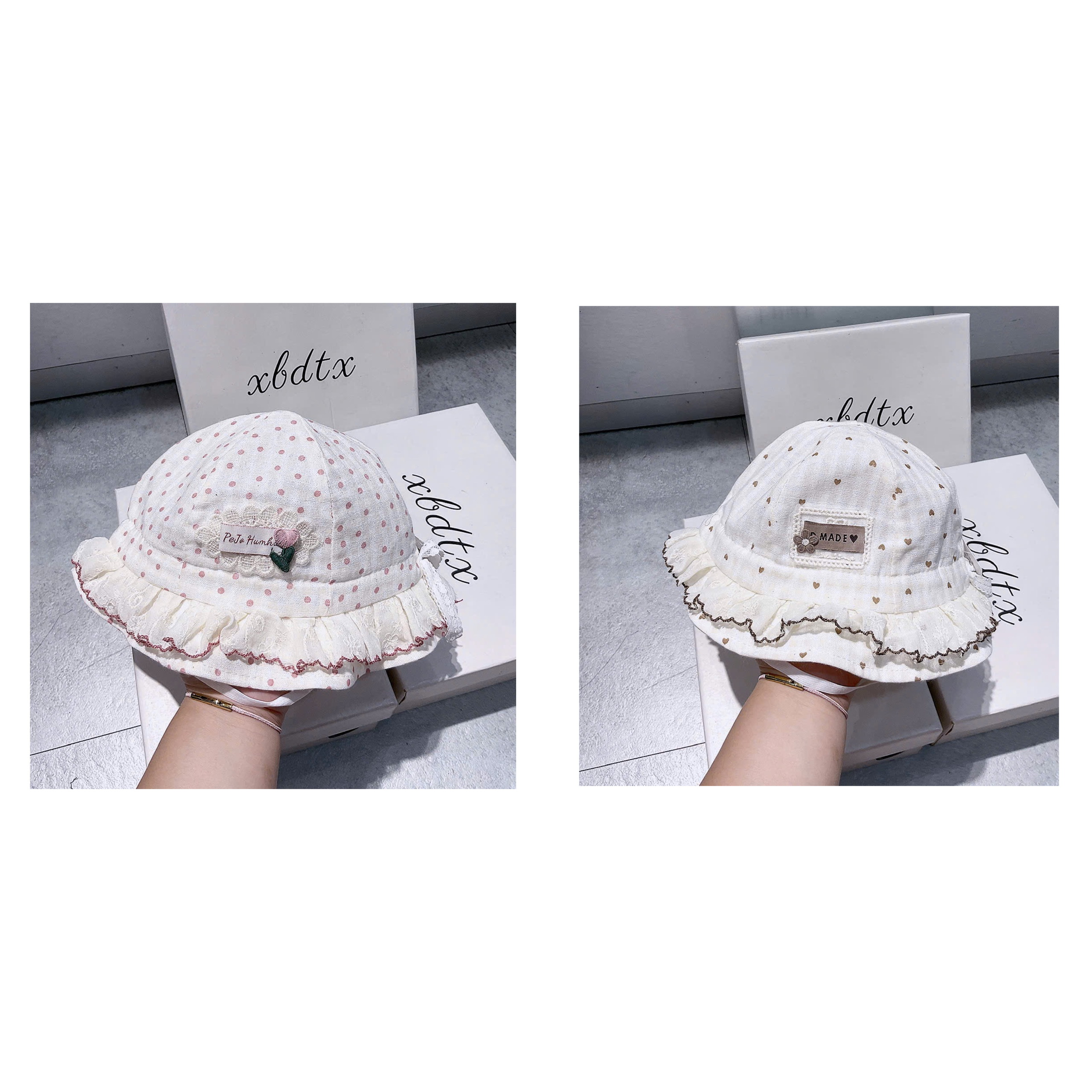 KB - Mũ vành be viền ren (6M-2Y)