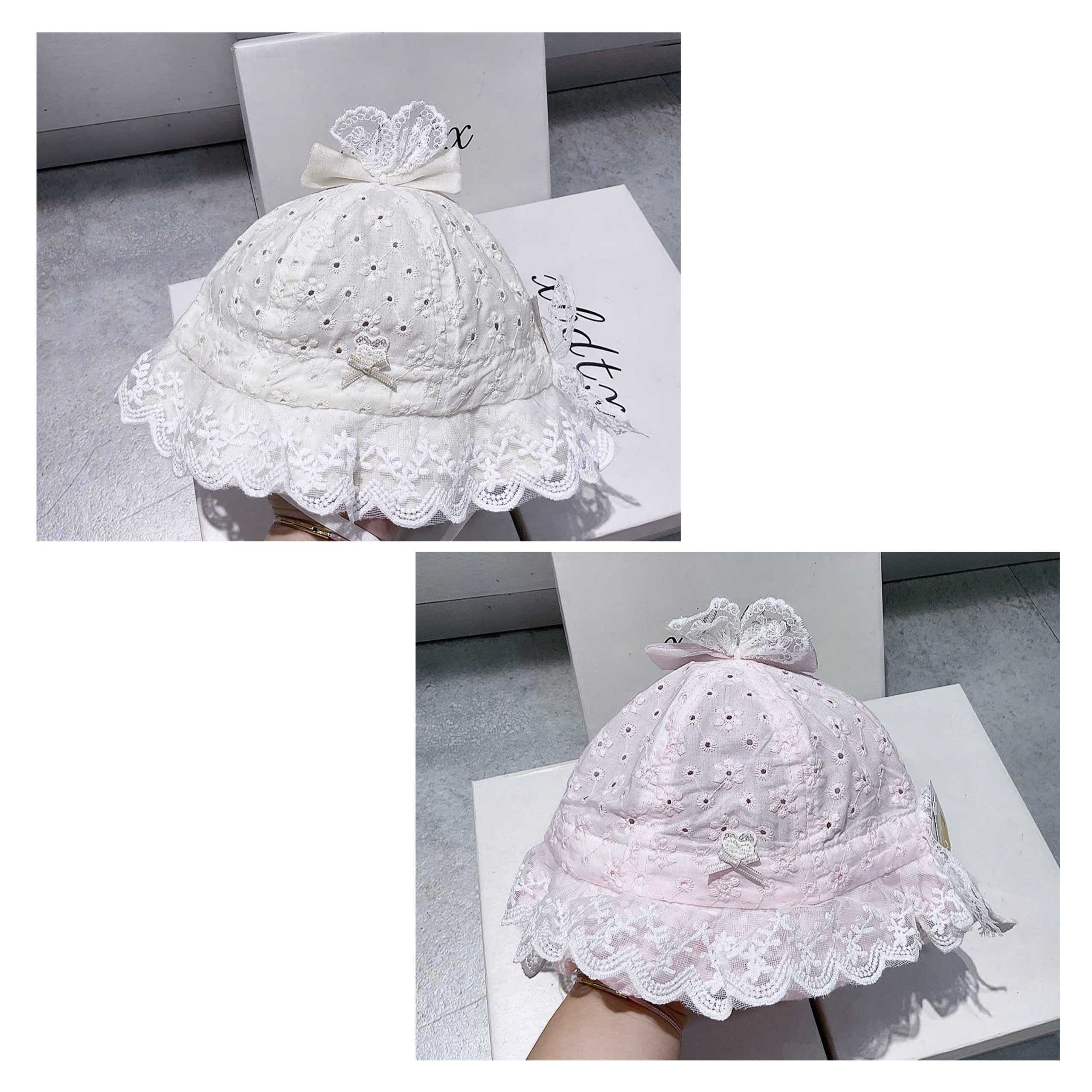 KB - Mũ vành ren nơ ren(6M-2Y)