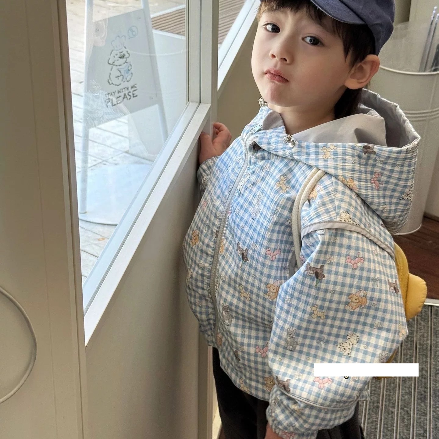 BK - Áo khoác gió 2 mặt kẻ xanh in cún (9-150)