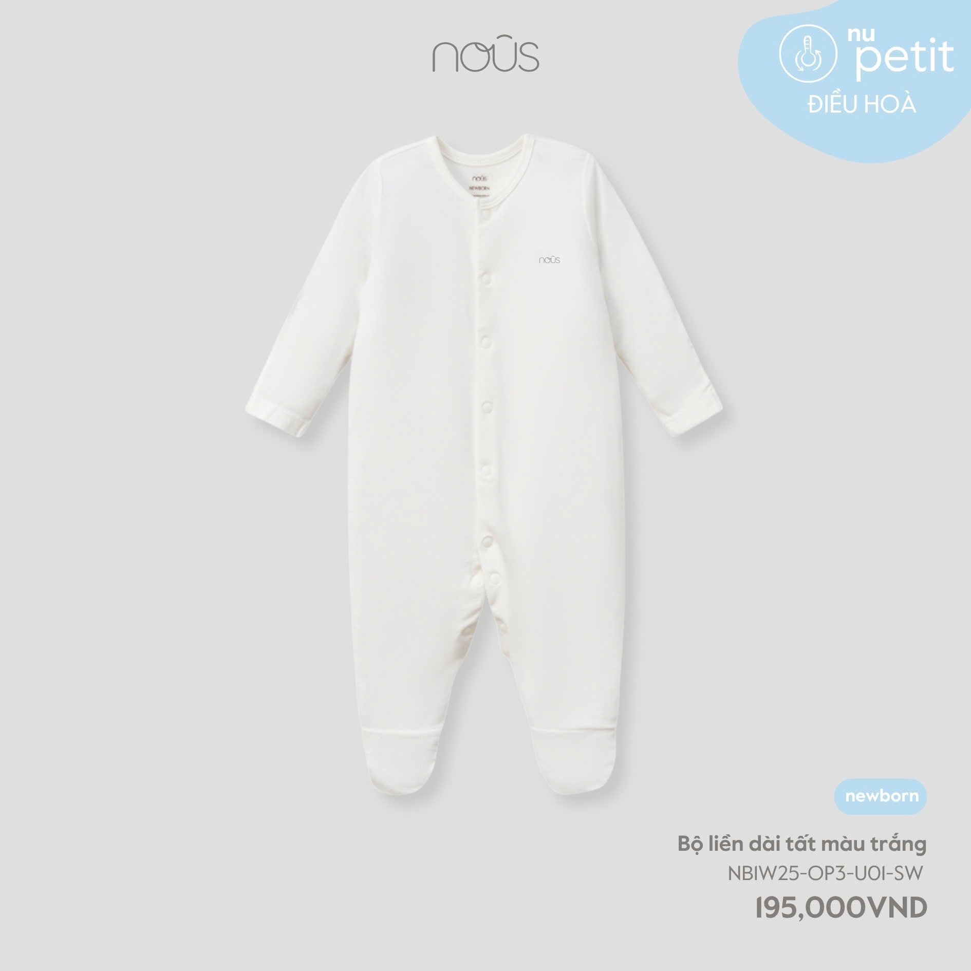 NOUS - Bộ liền dài tất màu trắng NB