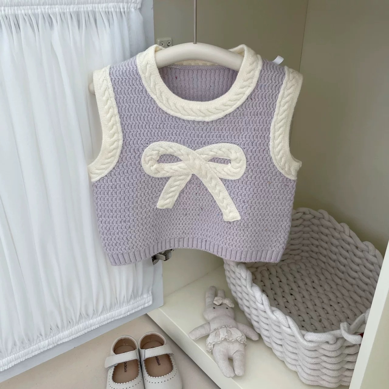 BK - Áo gile len tím nơ phối viền trắng(90-130)