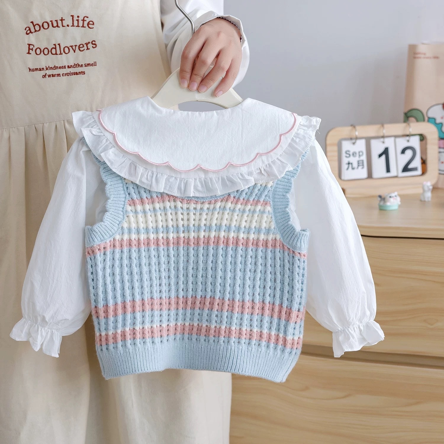 BK - Set áo sơ mi + gile len hoa(90-140)