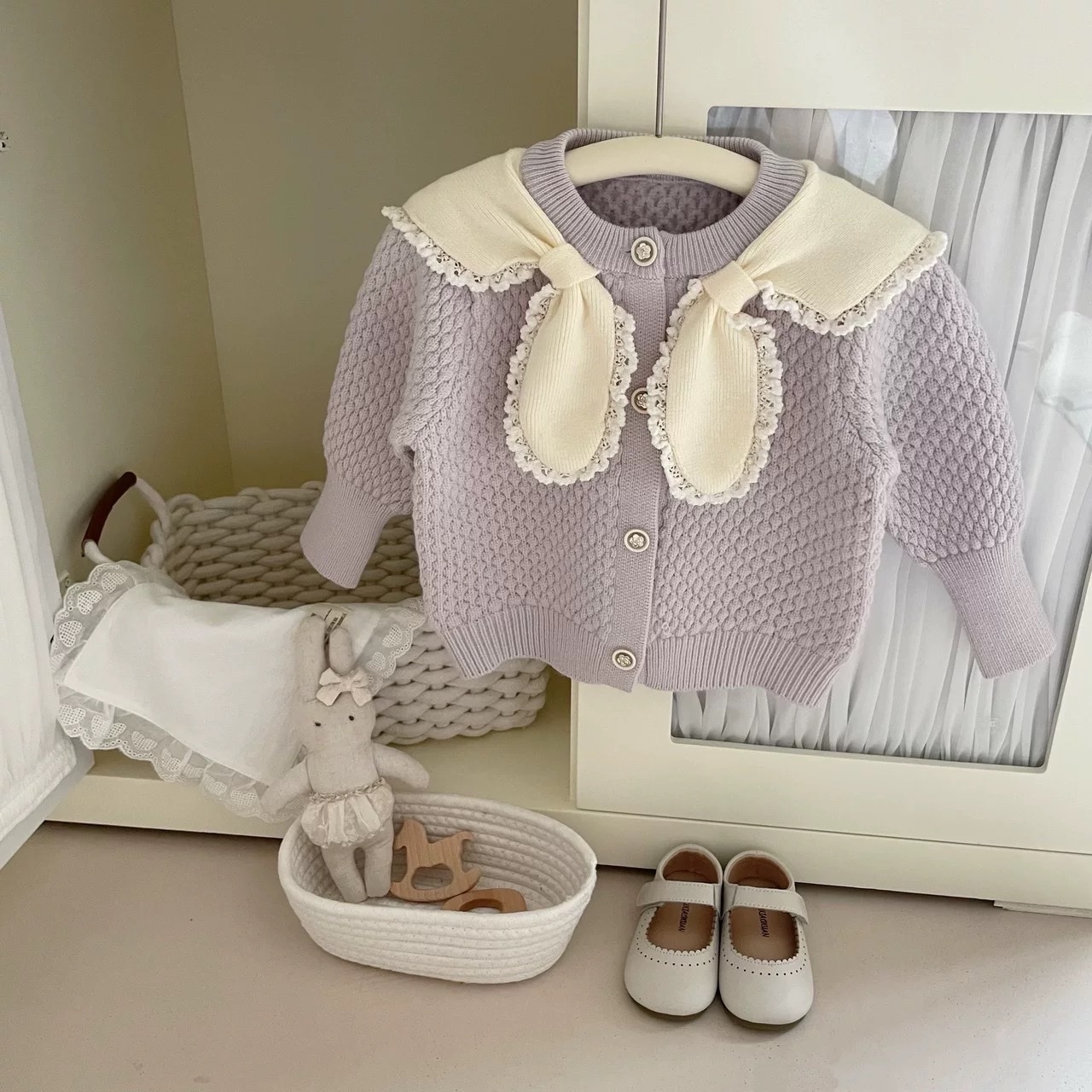 BK - Cardigan len cổ khăn bèo (90-130)