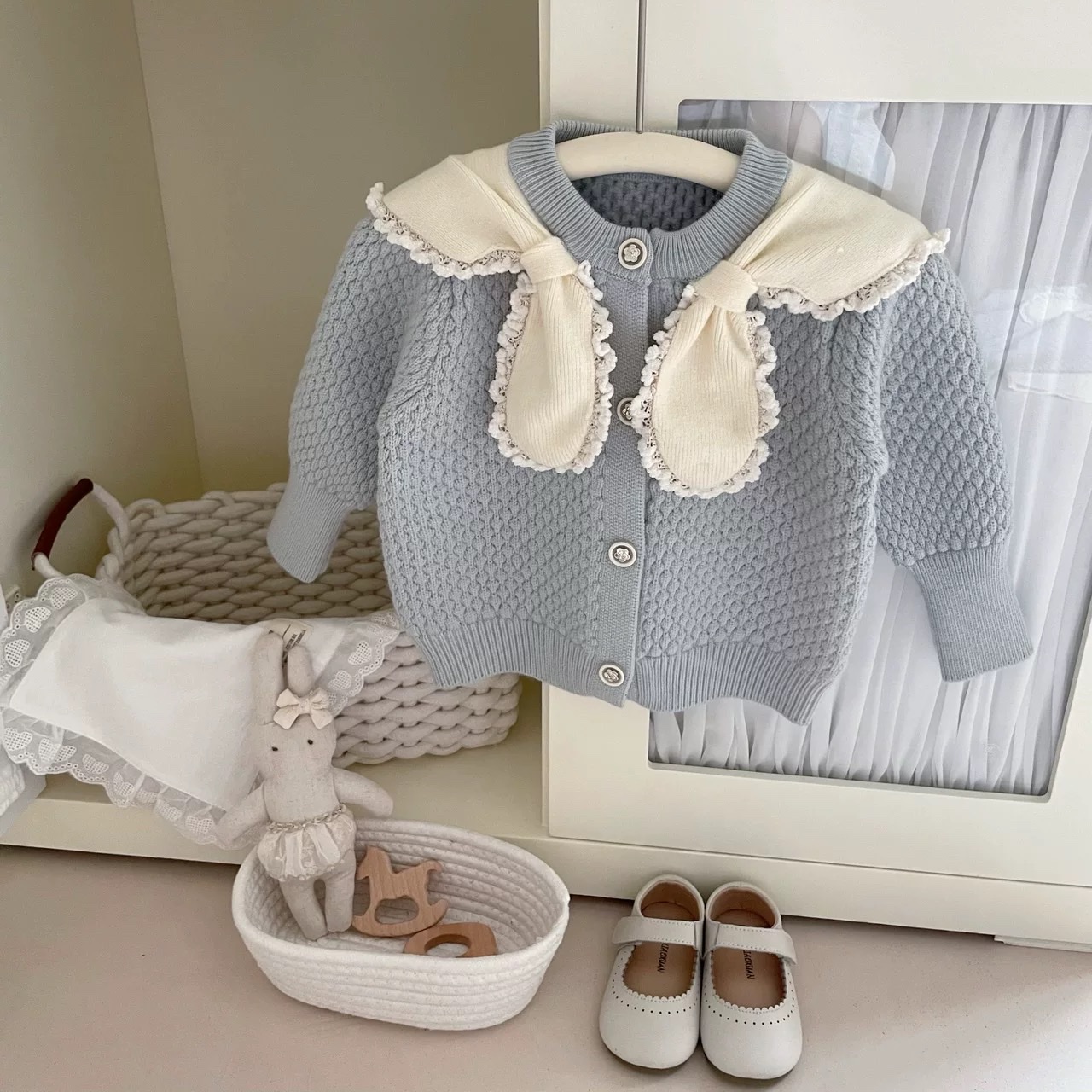 BK - Cardigan len cổ khăn bèo (90-130)