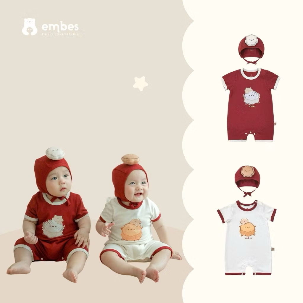 EMBES - Body cộc tay in hoạ tiết bánh trung thu ( 0-9M)