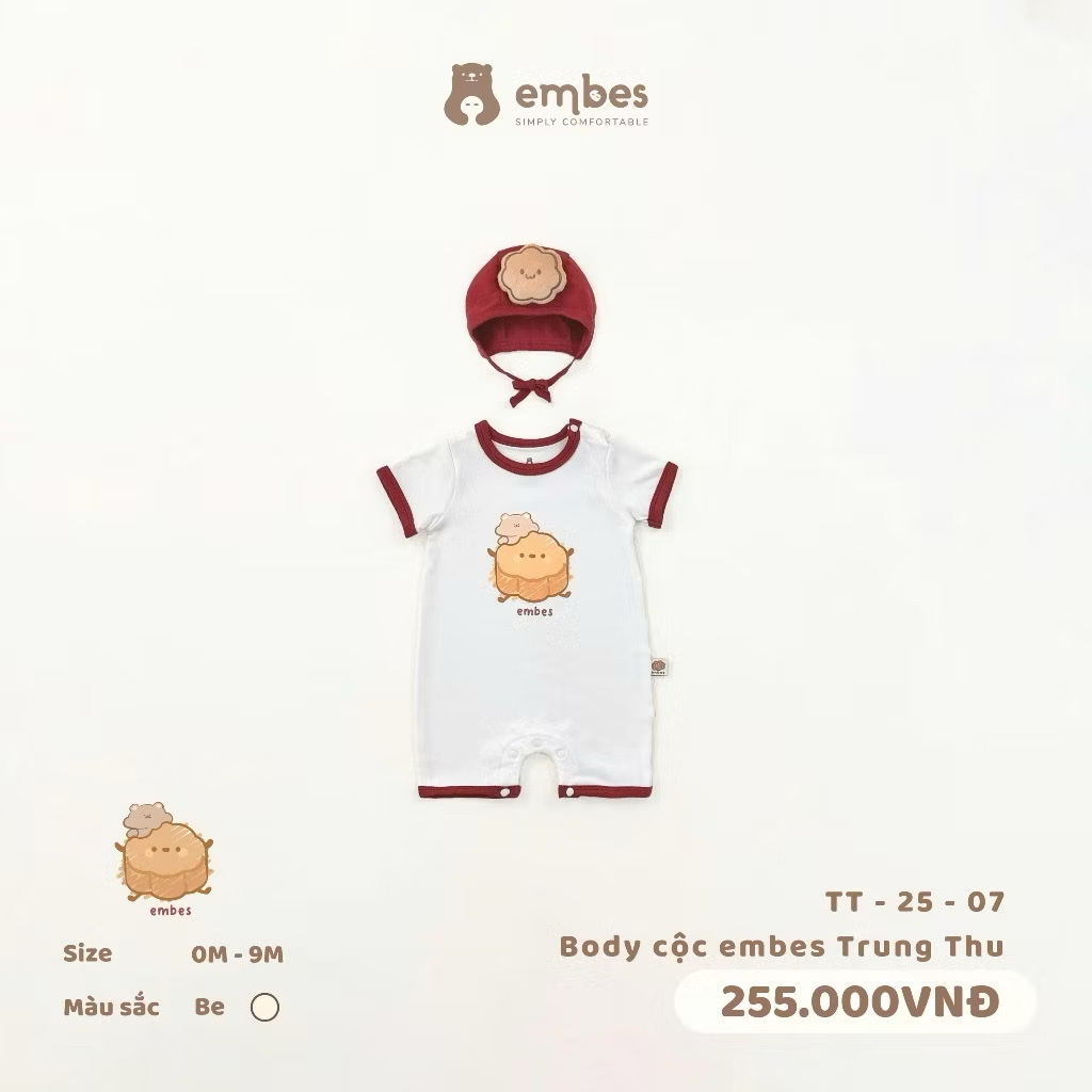 EMBES - Body cộc tay in hoạ tiết bánh trung thu ( 0-9M)