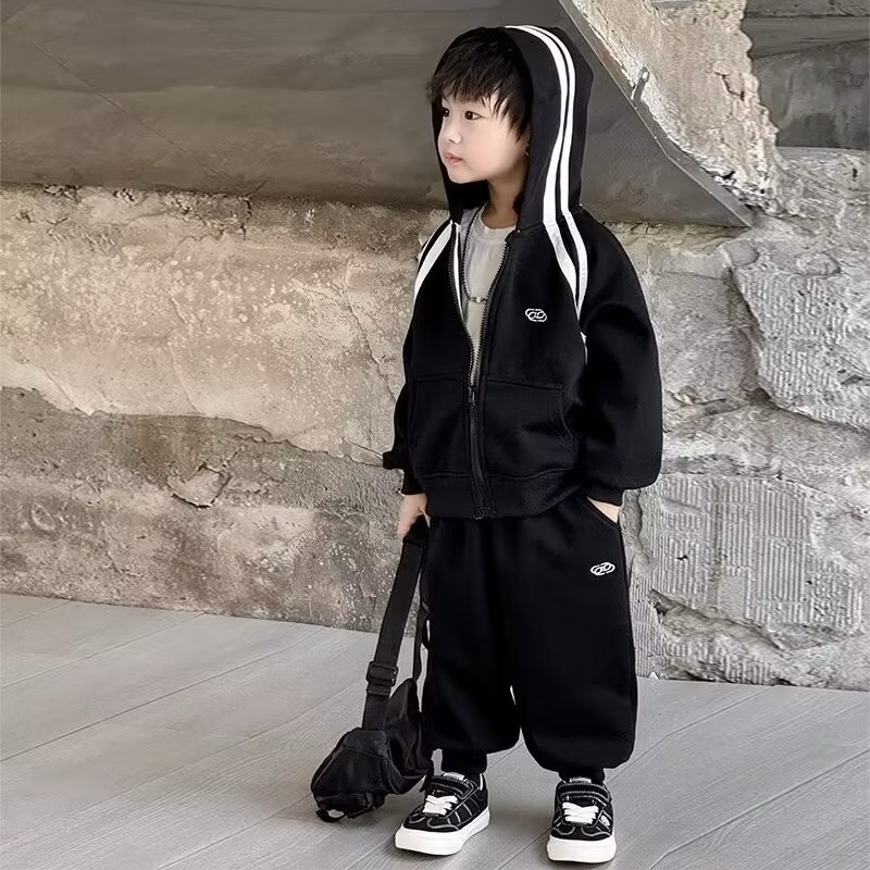 BK - Bộ nỉ thể thao đen kẻ sọc trắng(90-150)