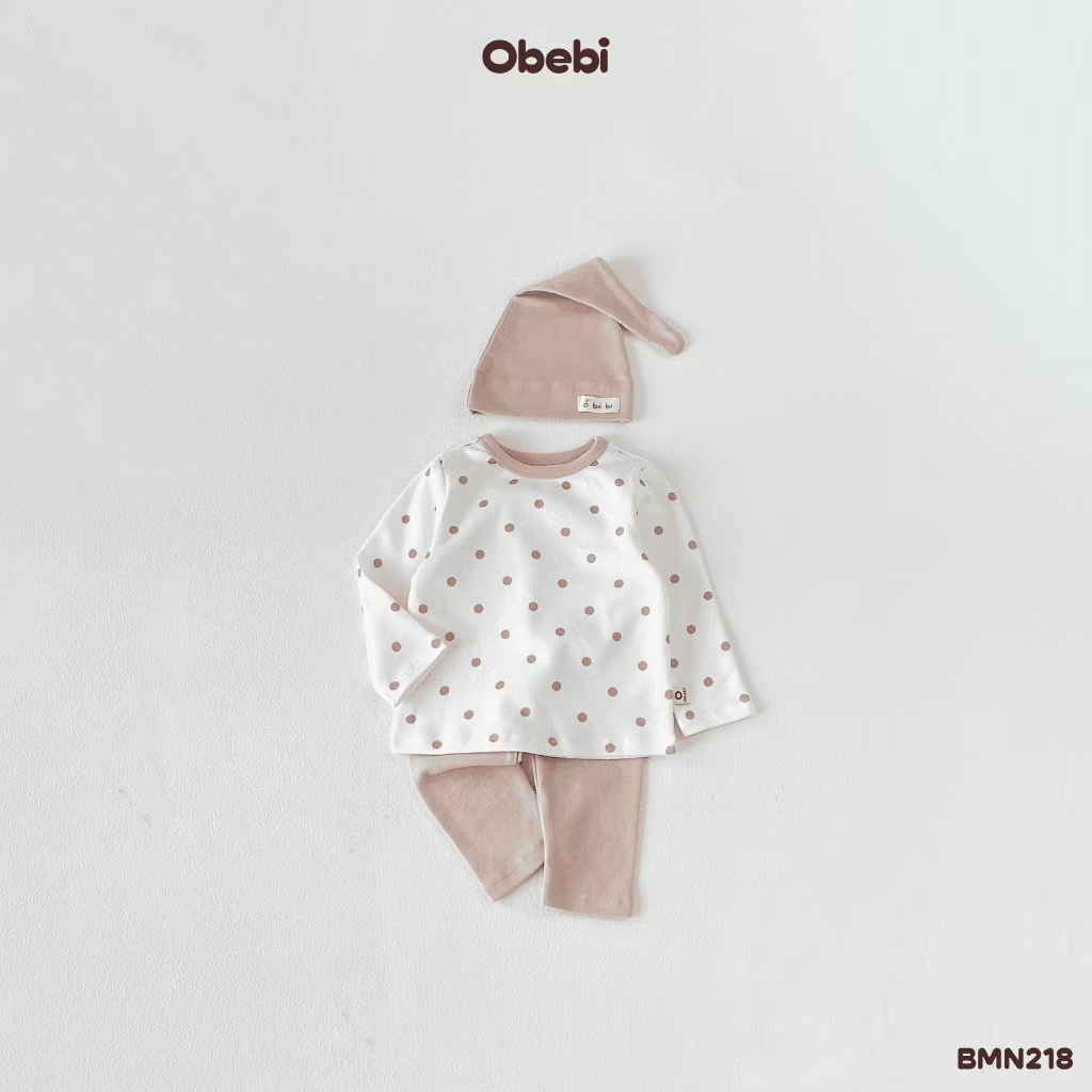 OBEBI - Bộ mặc nhà chấm bi kèm mũ (73-120)