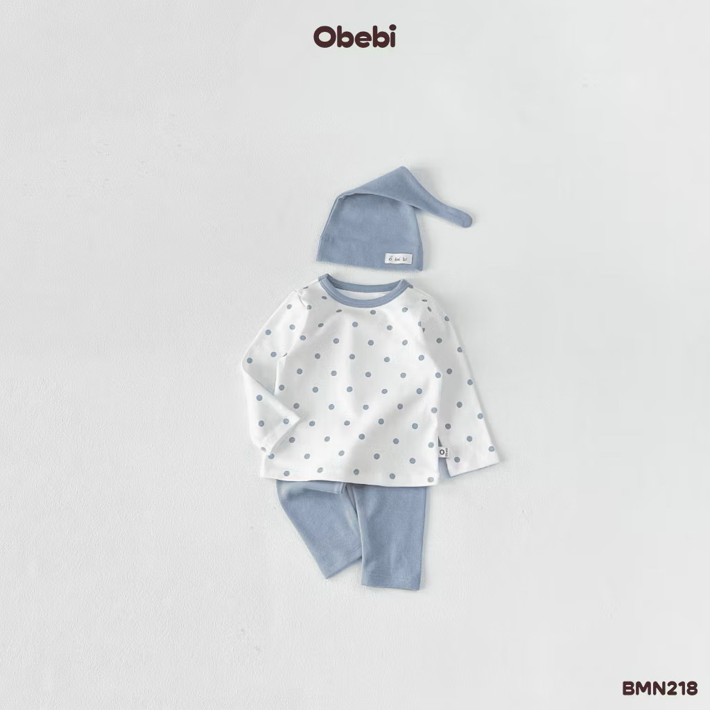 OBEBI - Bộ mặc nhà chấm bi kèm mũ (73-120)