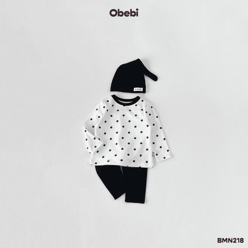 OBEBI - Bộ mặc nhà chấm bi kèm mũ (73-120)