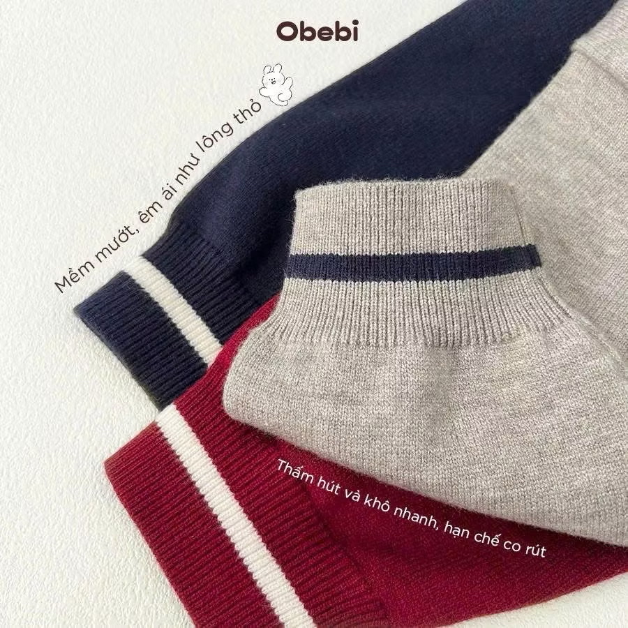 OBEBI - Áo khoác dệt len phối kẻ(73-120)