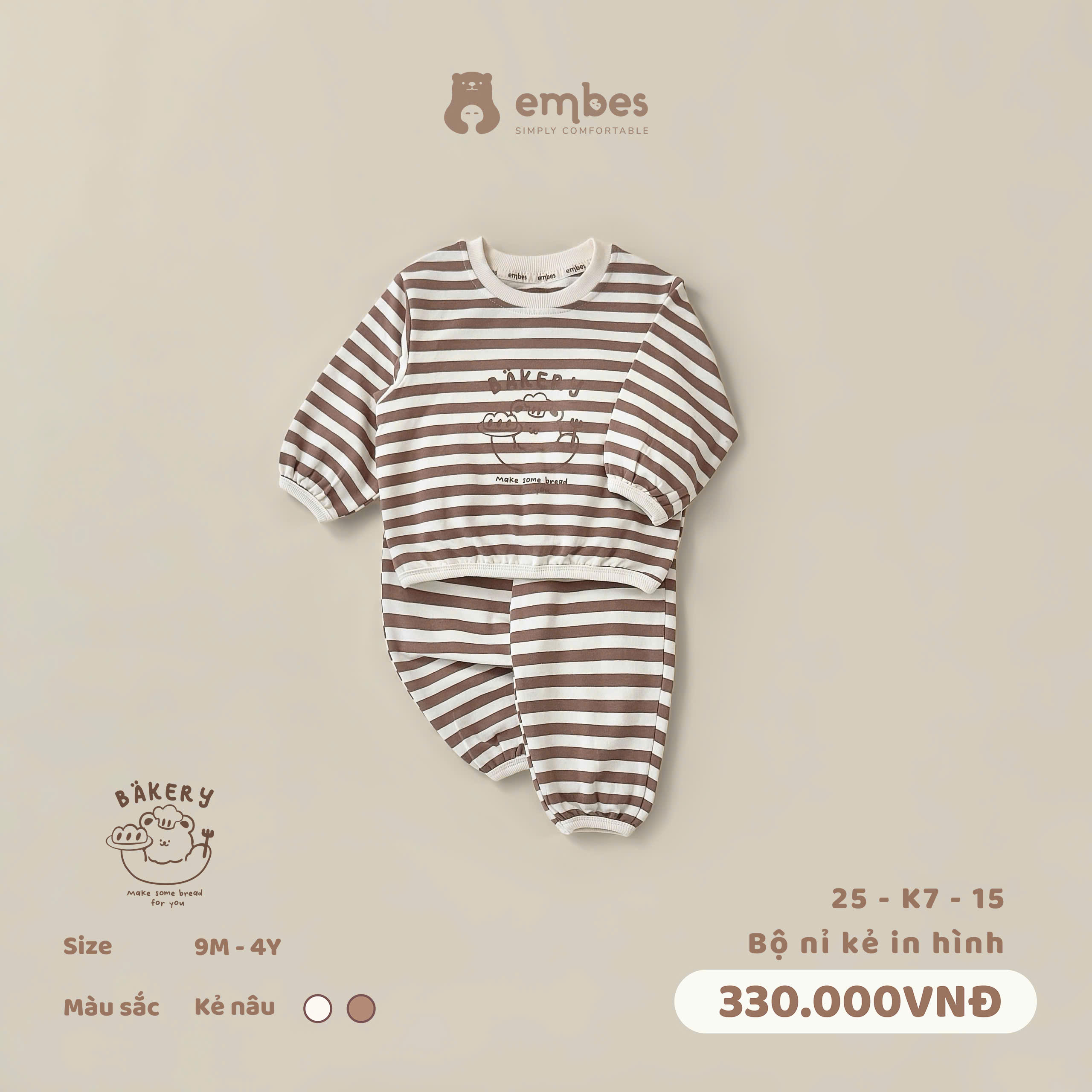 EMBES - Bộ nỉ kẻ in hình(9M-4Y)