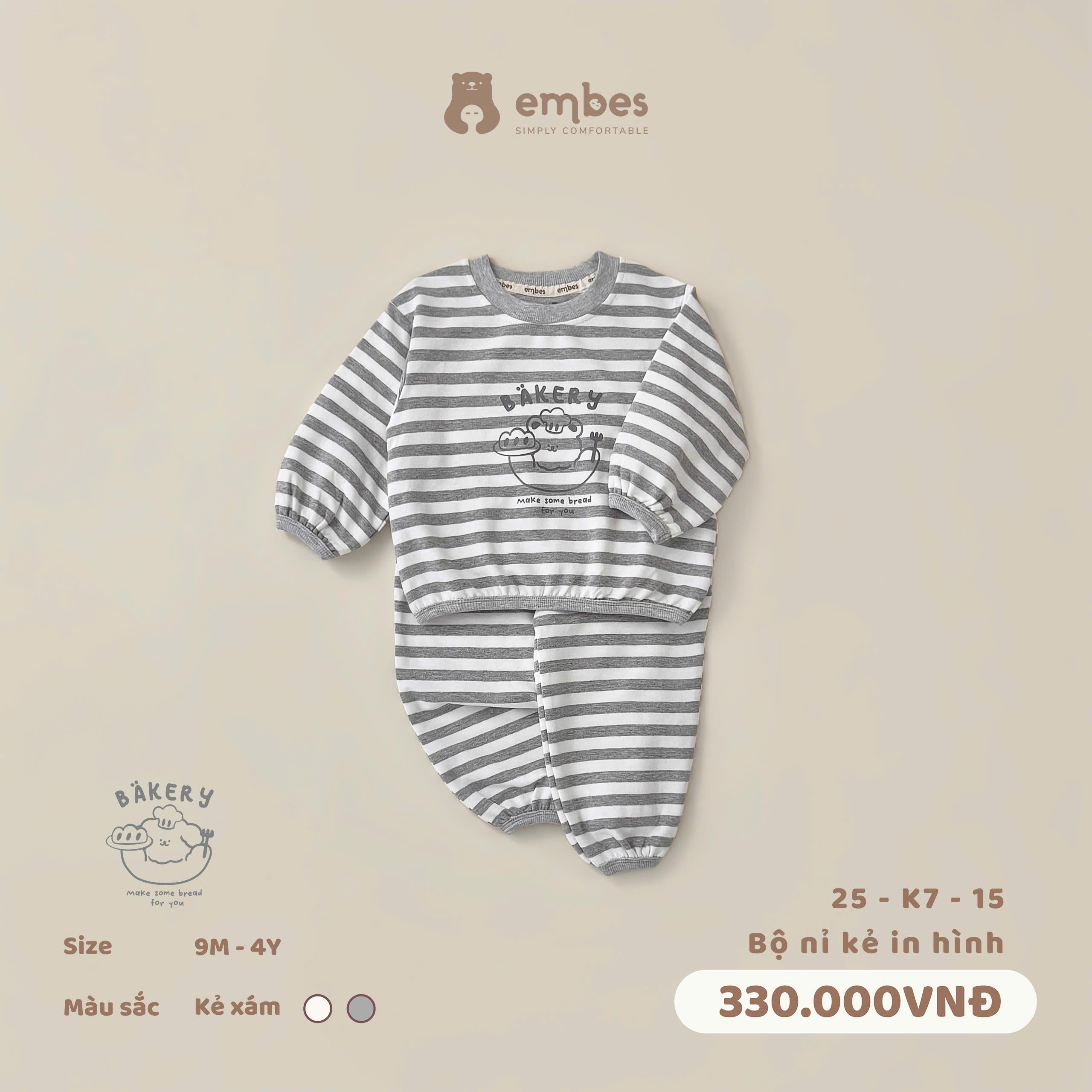 EMBES - Bộ nỉ kẻ in hình(9M-4Y)