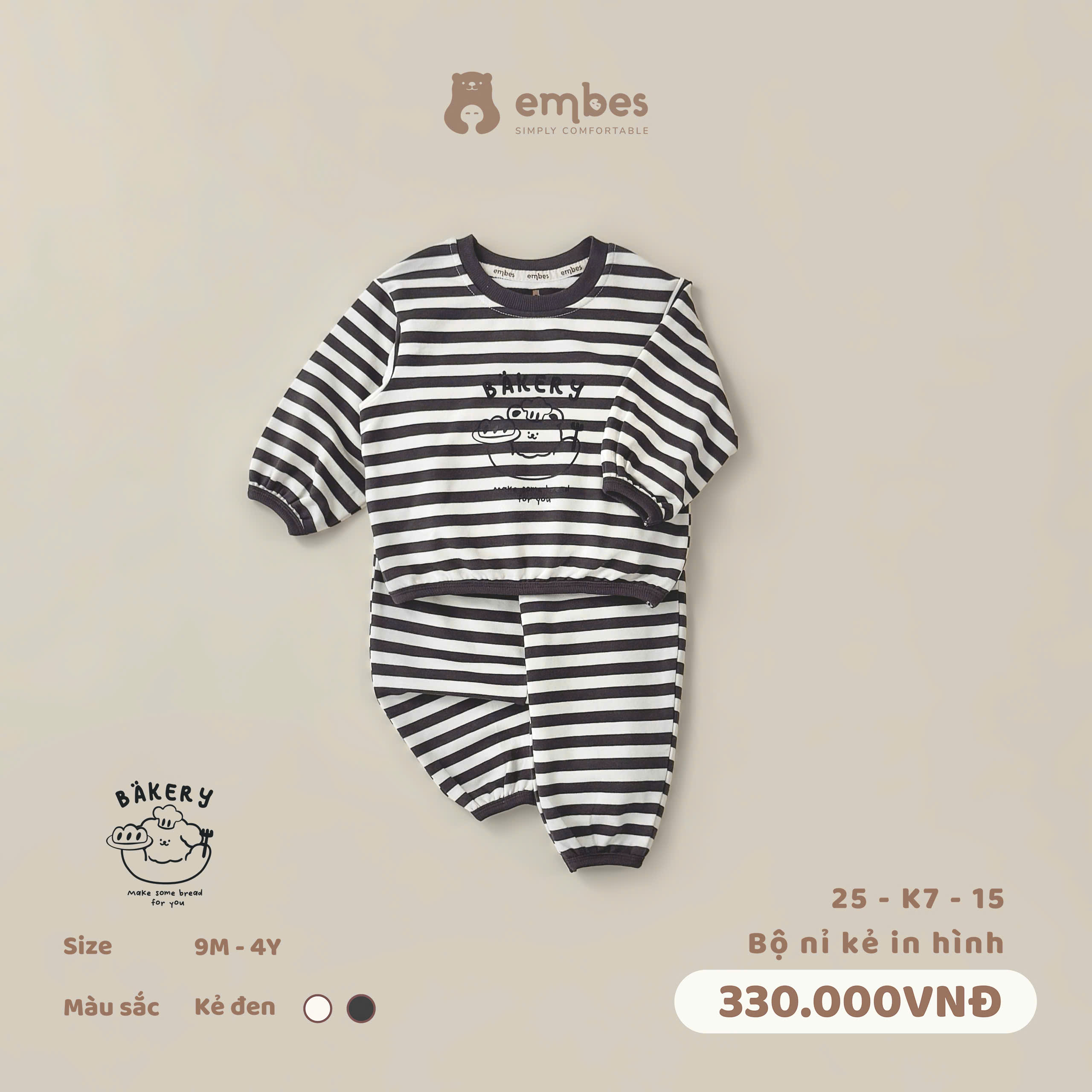EMBES - Bộ nỉ kẻ in hình(9M-4Y)
