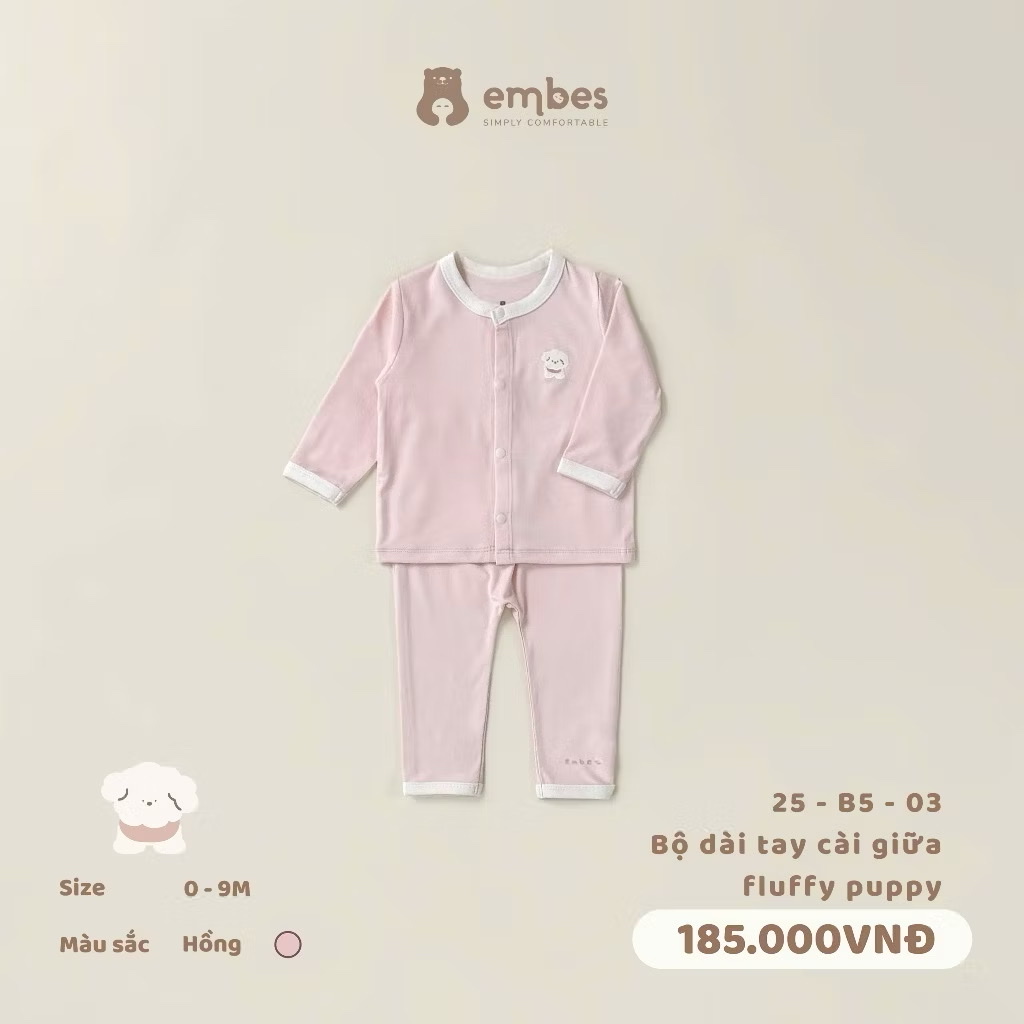 EMBES - Bộ dài tay cài giữa Fluffy Puppy (0-9M)