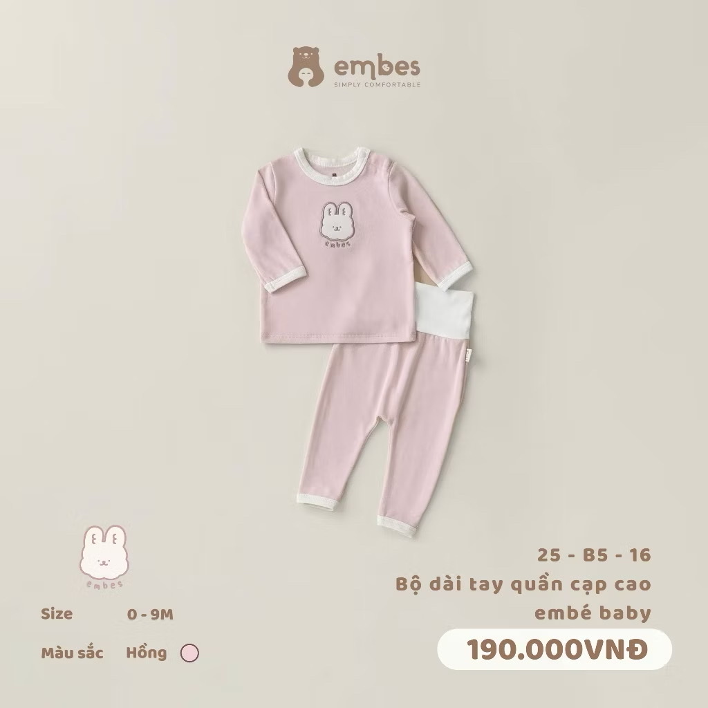 EMBES - Bộ dài tay quần cạp cao embé baby(0-9M)