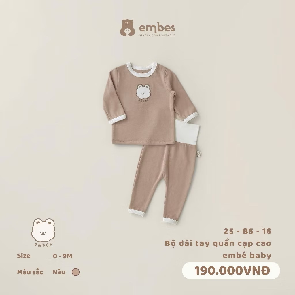 EMBES - Bộ dài tay quần cạp cao embé baby(0-9M)